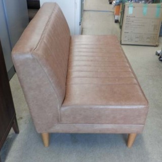 PayPay対応 2人掛けソファ 合皮 肘なし ライトブラウン ベージュ 木脚