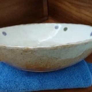 益子焼き 大皿 陶器 どんぶり ドット の画像