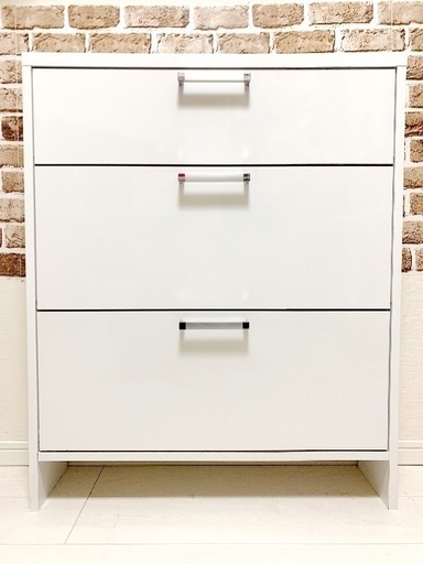 値下げ！薄型フラップ収納チェスト タンス 白 シルバー モダン