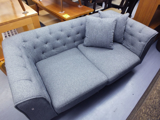 paypay対応 手稲リサイクル 2人掛けファブリックソファ　グレー　クッション2個付き　￥19,800-