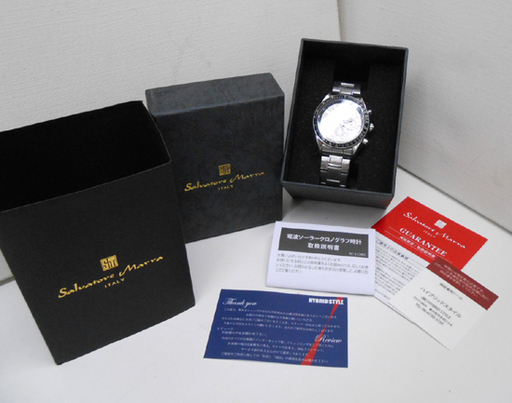 新品 サルバトーレ・マーラ メンズ腕時計 SM15116 クロノグラフ 電波ソーラー シルバー×ブラック Salvatore Marr
