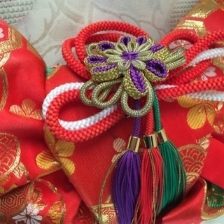 🎀 七五三 晴着 🎀  の 作り帯 部分のみ  リメイク ハンドメイド  リフォーム  和柄 ハギレ 和装髪飾り　七歳 帯 ヒモ 紐 和装 和装  組紐 組みひも 組み紐 卒業式  袴 着物 はかま 髪飾り りぼん 布 ハンドメイドリボン 和装髪飾り 振袖  成人式  卒業式 の画像