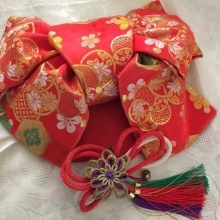 🎀 七五三 晴着 🎀  の 作り帯 部分のみ  リメイク ハンドメイド  リフォーム  和柄 ハギレ 和装髪飾り　七歳 帯 ヒモ 紐 和装 和装  組紐 組みひも 組み紐 卒業式  袴 着物 はかま 髪飾り りぼん 布 ハンドメイドリボン 和装髪飾り 振袖  成人式  卒業式 の画像