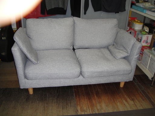 布カバーリング２人掛けソファ　グレー