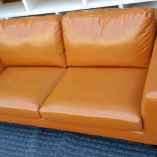 展示品 レザー調ソファ キャメル