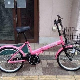 TRmini 20吋 前カゴ付き折り畳み自転車(ピンク/ブラック)