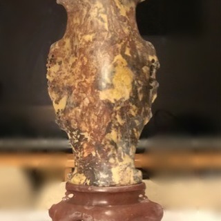 中国美術 寿山石 花 鳥 図 細密 彫刻 細工 花瓶 壺 骨董 巨大