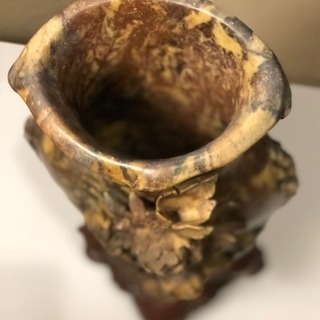 中国美術 寿山石 花 鳥 図 細密 彫刻 細工 花瓶 壺 骨董 巨大