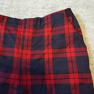 未使用♪神戸レタス M レッド×ネイビー系チェック クロップドパンツの画像