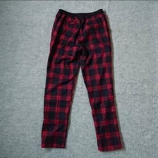 未使用♪神戸レタス M レッド×ネイビー系チェック クロップドパンツの画像