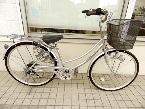 自転車 26インチ シルバー 6段切替 シティサイクル かご付き ☆