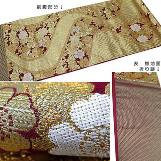 中古美品　振袖用　六通柄　袋帯　流水桜花文様／金・ワイン （b3233004-1744trymj）の画像