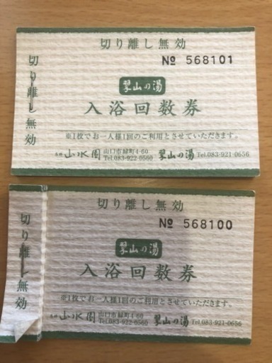 山口市 山水園 翠山の湯 入浴券