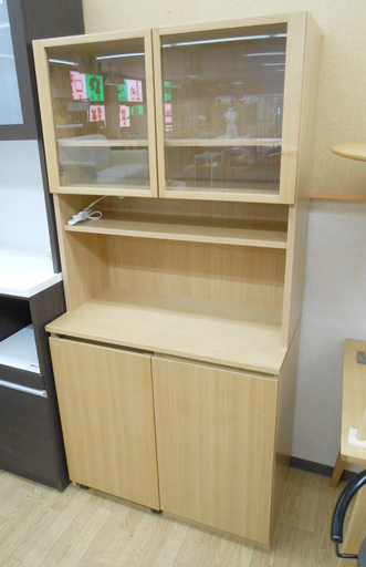 無印良品 木製カップボード  食器棚 SE87HO ワゴン付レンジボード タモ材 ナチュラル系 良品計画 ☆ PayPay(ペイペイ)決済可能 ☆ 札幌市 清田区 平岡