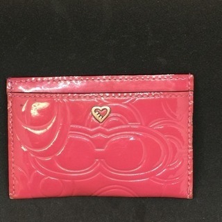 COACH コーチ ポピー ピンクエナメルレザー パスケース カ...