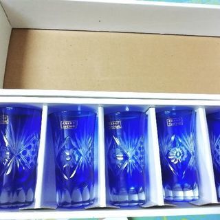 色被せ切り子　一口ビール五客セット