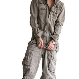 つなぎ メンズ ツナギ メンズ クロスボーン スカル刺繍 ミリタリーの画像