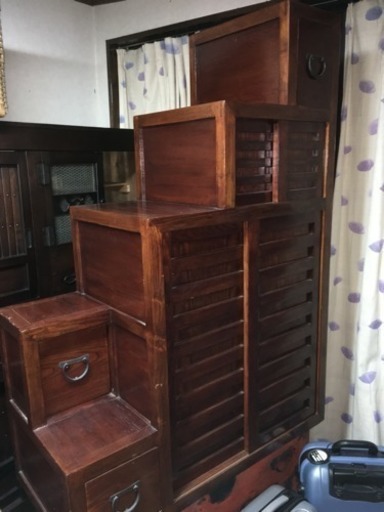 階段箪笥 欅? 5段 全て収納OK！