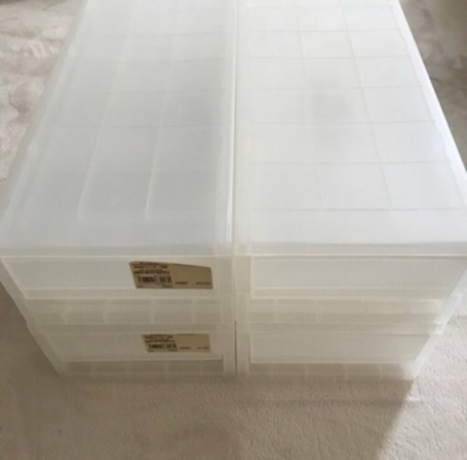 再投稿♡半額 新品未使用 無印良品 ポリプロピレン 追加用ストッカー 浅型 4個セット ストッパーおまけ付き
