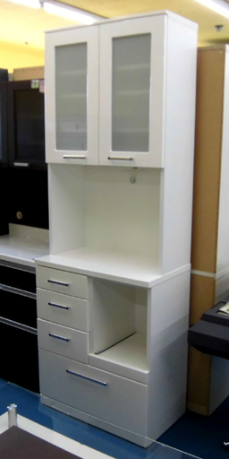 札幌 高さ210cm レンジボード 食器棚 白/ホワイト エナメル塗装 収納家具