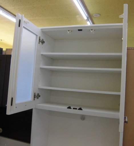 札幌 高さ210cm レンジボード 食器棚 白/ホワイト エナメル塗装 収納家具