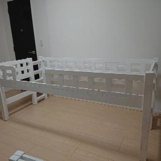 木製2段ベッド(白色に塗装)マット全てセット