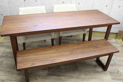 R555)アクタス ACTUS FINE2 ダイニングセット ダイニングテーブル ベンチ アームチェア ウォールナット材 定価約20万円