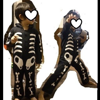☆ハロウィン スカル ガイコツ スケルトンつなぎ オーバーオール ２着☆の画像