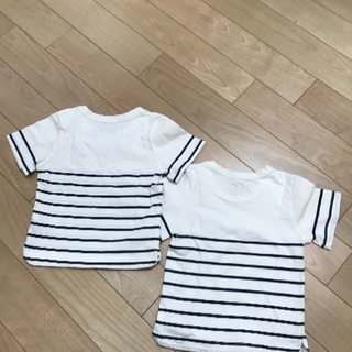 27。110㎝双子男児用ボーダー柄Ｔシャツ2点の画像