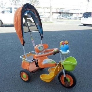 PayPay対応 三輪車 くまのプーさん サンシェード付 ガード付 ides アイデス カーゴドーム コントロールバー カゴ ディズニー プー 黄色 札幌市西区西野　　　