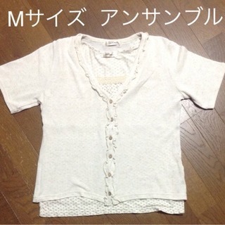 Mサイズ　アンサンブル  (ノースリーブ&半袖カーディガン) 生成り