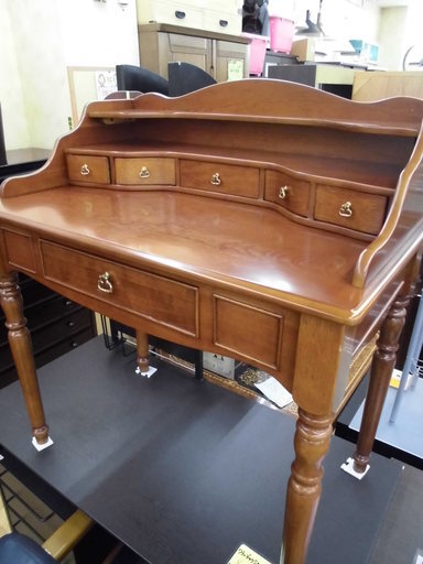 アンティーク調 デスク 机 引き出し沢山 幅87㎝ ブラウン　西岡店