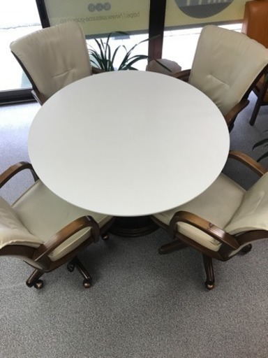 丸型 4人掛 ダイニングセット 白系 テーブル 回転イス セット 中古