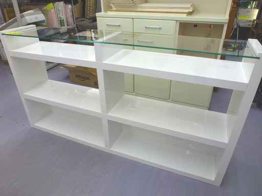 PayPay可 手稲リサイクル  リビング収納 マルチシェルフ ガラス天板ラック　鏡面　白　美品￥15,800-