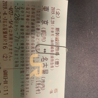 名古屋行きの新幹線チケット往復分を売りますの画像