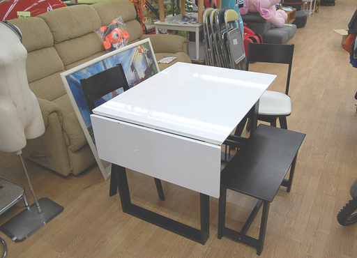 ニトリ  伸縮 ダイニングセット テーブル  回転椅子 ベンチイス 4点セット NITORI 白 ホワイト 天板 エナメル PIA ピア  ☆ PayPay(ペイペイ)決済可能 ☆ 札幌市 清田区 平岡