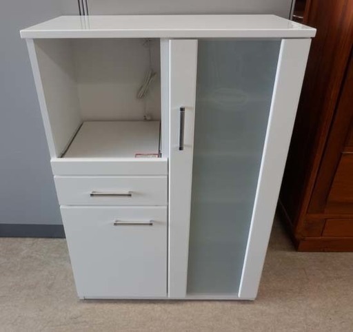 PayPay対応 レンジボード キッチンボード 食器棚 ホワイト 白  鏡面仕上げ 札幌市西区西野