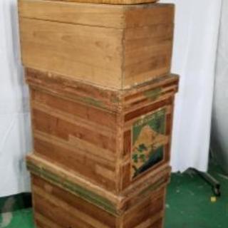 レトロな収納庫　各種　茶箱　籐籠　桐箱