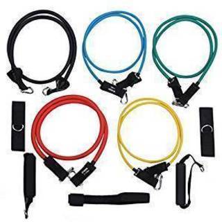 enkeeo トレーニングチューブ エクササイズバンド 5本セット 5階段の負荷 最大約14kg負荷可能 フィットネス/ダイエット/筋トレにおすすめの画像