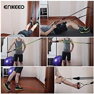 enkeeo トレーニングチューブ エクササイズバンド 5本セット 5階段の負荷 最大約14kg負荷可能 フィットネス/ダイエット/筋トレにおすすめの画像