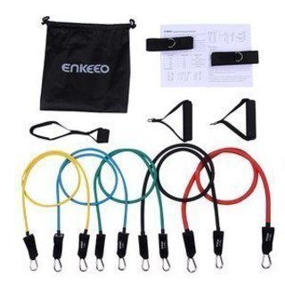 enkeeo トレーニングチューブ エクササイズバンド 5本セット 5階段の負荷 最大約14kg負荷可能 フィットネス/ダイエット/筋トレにおすすめの画像