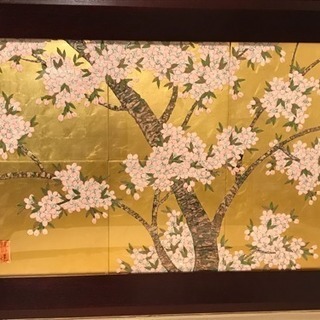 有田焼 金箔桜 大きな陶額 固定板付き