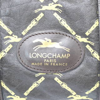 223) LONGCHAMP/ロンシャン 【ボストンバッグ】 レザー ビジネスバッグ 総柄 ブラウン こげ茶色 トラベルバッグ 鞄の画像