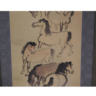 古い掛軸 鹿子木孟郎 不倒 馬の図 絹本竪幅 合わせ箱 日本画 j31 古い掛軸 鹿子木孟郎 不倒 馬の図 絹本竪幅 合わせ箱 日本画 j31