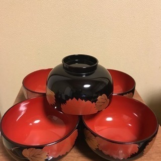 汁椀5客セット  黒塗り 葛の葉柄  美品