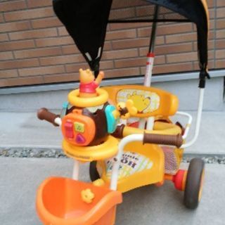 プーさん 補助棒、屋根付き三輪車