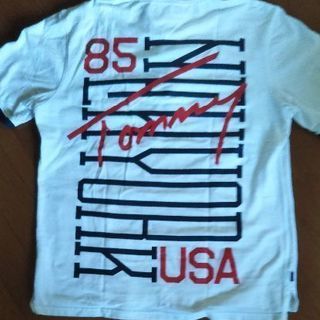 4激安❗美品❗TOMMY綺麗な柄入りバックプリント半袖ポロシャツXL