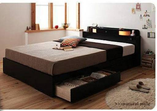 【3-554】シングル・照明コンセント付き・収納2杯引き出し・ブラック