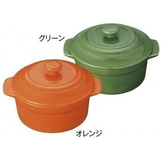 新品★かわいいレンジで簡単ココット鍋2色セット★オレンジ＆グリーン★便利   の画像