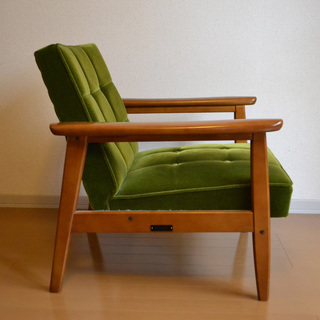 カリモク60 Kチェア 1シーター モケットグリーン 中古の画像